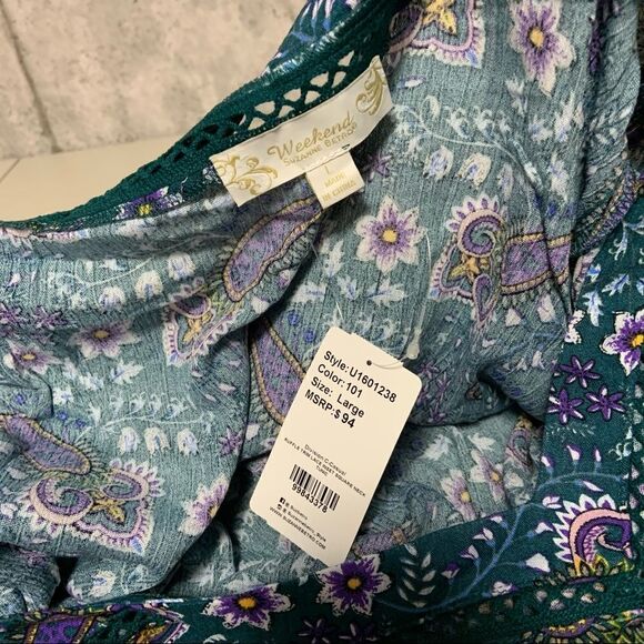 🆕 Suzanne Betro Floral Paisley Bell Sleeve Top Square Neck - Picture 8 of 9